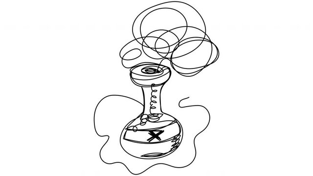 Self-drawing of a bottle with poison one line on a white background. Animation of poison in 4k with alpha channel. Whiteboard, presentation, clip, promo for Halloween.