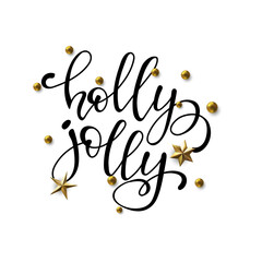 Holly Jolly hand Lettering Inscription to winter holiday design, Calligraphic. Christmas Xmas and Happy New Year Greeting Card, banner. vector.