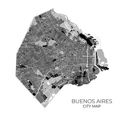 Detailed isolated street map of Buenos Aires city, Argentina. Vector illustration.