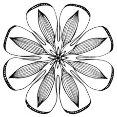 Mandala in sketch style on white background. Coloring book page. Vintage decorative elements.
