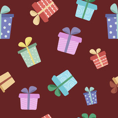 Seamless pattern with colored gift boxes for party