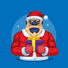 Gorilla wearing santa costume holding gift box on christmas season illustration vector