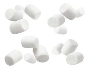 Flying marshmallows collection, isolated on white background