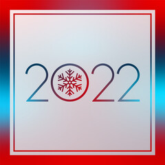 2022 New Year red and blue gradient vector. Greeting card with snowflake. Banner for winter holiday, celebration, congratulation, decoration