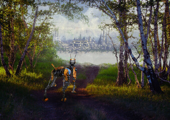 Robot dog in the forest