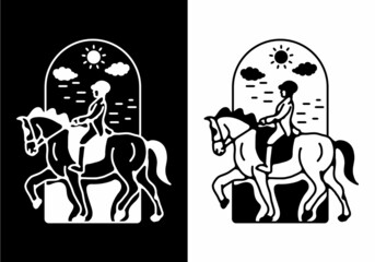 Line art illustration of riding horse