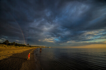 July 2021 - Severodvinsk. Rest on the shores of the White Sea. Coast after rain. Russia, Arkhangelsk region 