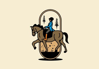 Line art illustration of riding horse
