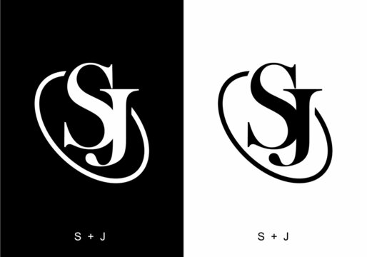 Black and white color of SJ initial letter