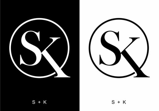 Black and white color of SK initial letter