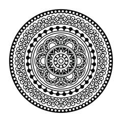 Isolated mandala in vector. Round pattern in white and black colors. Vintage decorative element for design