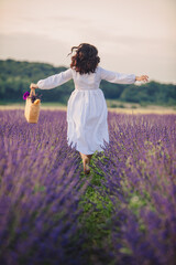 gorgeous woman in white dress at lavender field