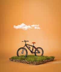 Naklejka premium 3D illustration, cycling, mountain, summer, advertising, sunset, sun, bicycle, competition, fun.