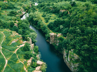 river in canyon overhead top view