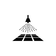 Cleaning solar panels with pressure washer pump cleaner vector illustration. black shilloette.