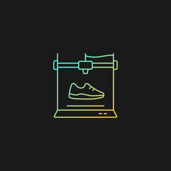 3d printed shoes gradient vector icon for dark theme. Fabricating lightweight footwear. New manufacturing process. Thin line color symbol. Modern style pictogram. Vector isolated outline drawing
