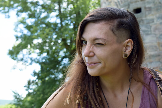 winking girl in summer 