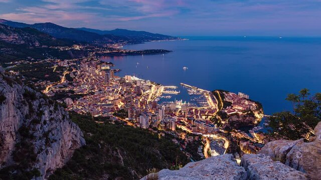 Day to Night transition Time Lapse of Monaco and french riviera