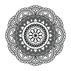 Isolated mandala in vector. Round pattern in white and black colors. Vintage decorative element for coloring pages