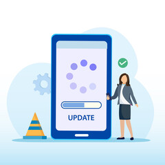 User updating operation system with progress bar. Software upgrade and installation program. Concept of system update, software installation. Flat vector template Style Suitable for Web Landing Page.