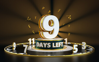 Promotional number of days left sign symbol design spotlight and gold background. 3d rendering