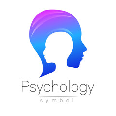 Modern head sign of Psychology. Profile Human. Creative style. Symbol in . Design concept. Brand company. Blue color isolated on white background. Icon for web, print