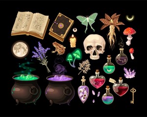Big vector set of witch craft supplies