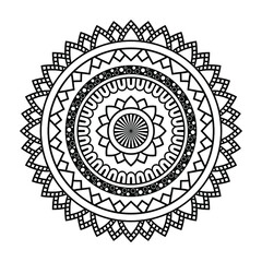 Isolated mandala in vector. Round pattern in white and black colors. Vintage abstract decorative element. Good for coloring pages and design