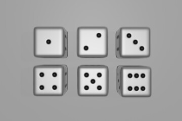3D of rendering Of Silver Dices on a Grey Background.