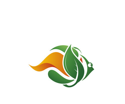 green leaf and fire icon fish design template
