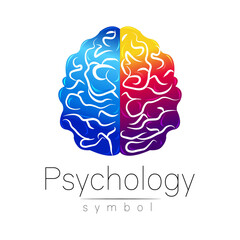 Modern Brain Sign of Psychology. Human. Creative style. Icon in . Design concept. Brand company. Blue violet left right color isolated on white background. Symbol for web, print, card