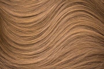 Background hair light brown closeup. Female long blond hair close-up as a background. Beautifully laid wavy shiny curls.Hair coloring. Hairdressing procedures. Copy space with space for text.