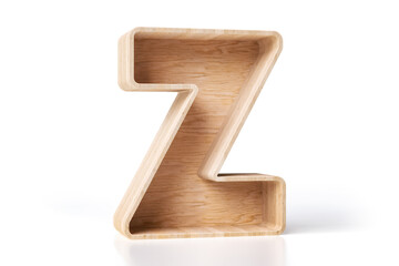 Wood 3D letter Z. Design idea for displaying books or small decorative objects. High quality 3D rendering.