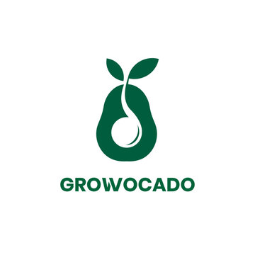 Avocado sprouts buds and grow illustration logo identity. Green Leaf avocado nature logo for brand