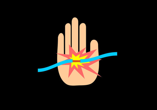 Electric shock icon with palm hand and peeled off cable
