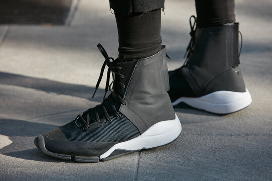 Man With Yohji Yamamoto Shoes On January 17, 2017 In Milan, Italy