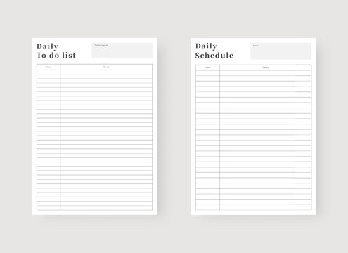 Daily planner template. Set of planner and to do list. Modern planner template set. Vector illustrat