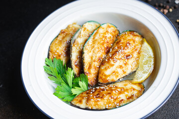 mussels baked cream cheese sauce seafood meal snack on the table copy space food background rustic top view 