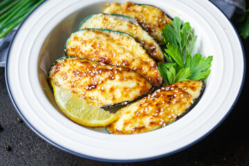 mussels baked cream cheese sauce seafood meal snack on the table copy space food background rustic top view 