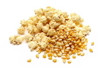 Popcorn pile isolated on white background