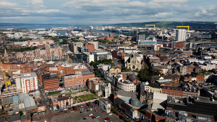 Fototapeta na wymiar Aerial photo of Belfast City Skyline Cityscape in Northern Ireland 09-09-21