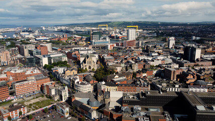 Aerial photo of Belfast City Skyline Cityscape in Northern Ireland 09-09-21