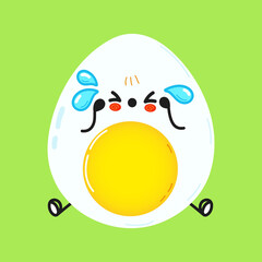 Cute sad and crying egg character. Vector hand drawn cartoon kawaii character illustration icon. Isolated on white background. Egg character concept
