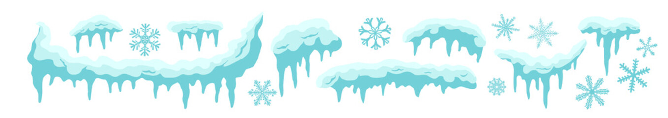 Set of snow icicles, snow cap isolated. Vector template in cartoon style