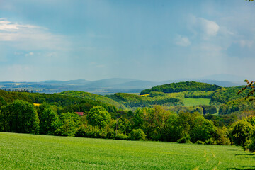 Fototapeta na wymiar View on Sudetes mountains in spring time, South Poland