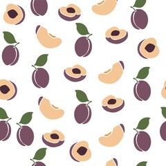 Plum seamless pattern on white background