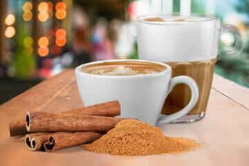 Cozy home desk table with coffee cup. Autumn composition.