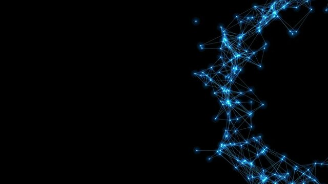 Growing half circle digital network on black