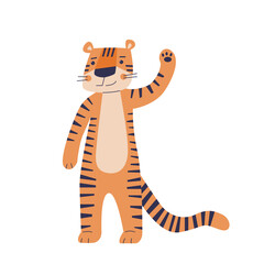 Cute cartoon tiger isolated on a white background. Symbol of new 2022 year.