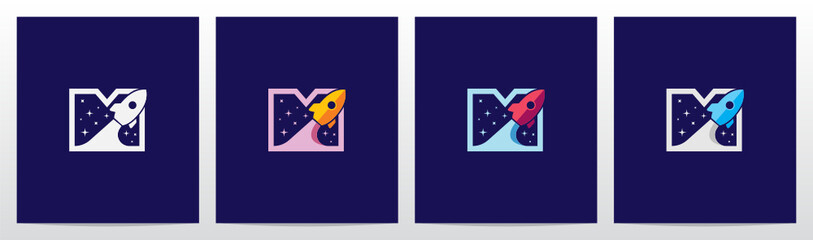 Rocket And Stars On Letter Logo Design M